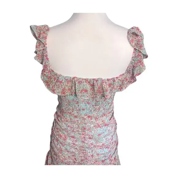 Anthropologie ASTR the Label S Floral Ruched Ruffle Mini Dress Milkmaid Coquette - Picture 7 of 12